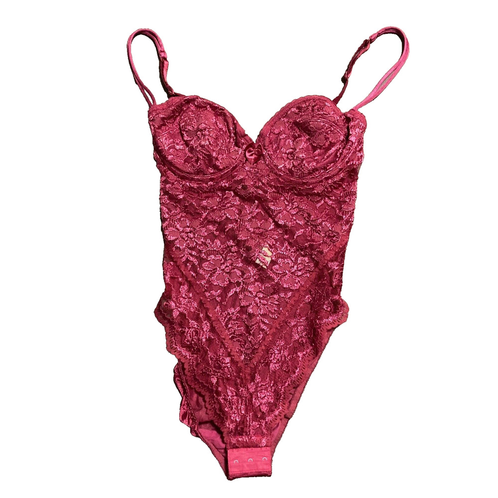 VTG Victorias Secret Gold Label Satin Lingerie Teddy Lace Bodysuit Small